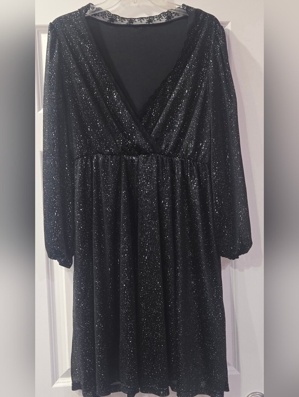 Sparkle Black Midi Dress with V-Neck